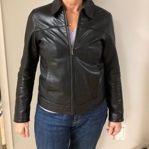 Gap Black leather jacket with a vintage spin.